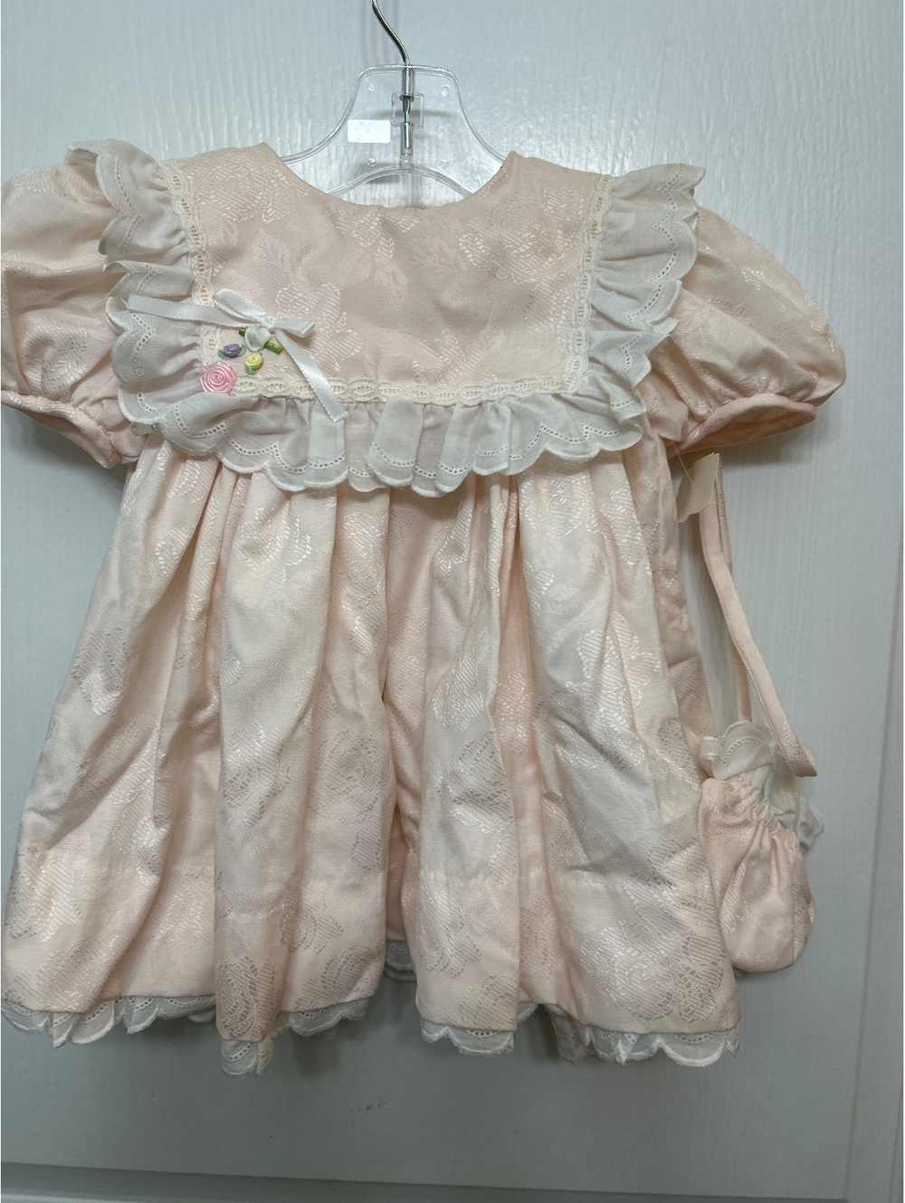 Vintage Baby Dress with Matching Bonnet in Light Peach